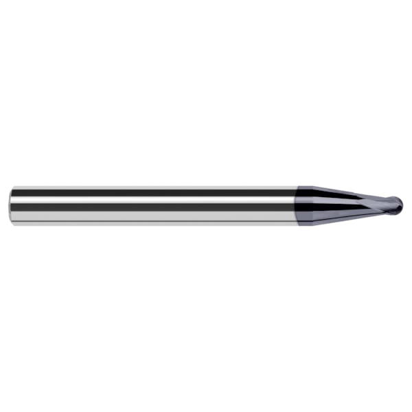 High Helix End Mill for Medium Alloy Steels - Ball, 0.0150" (1/64), Material - Machining: Carbide